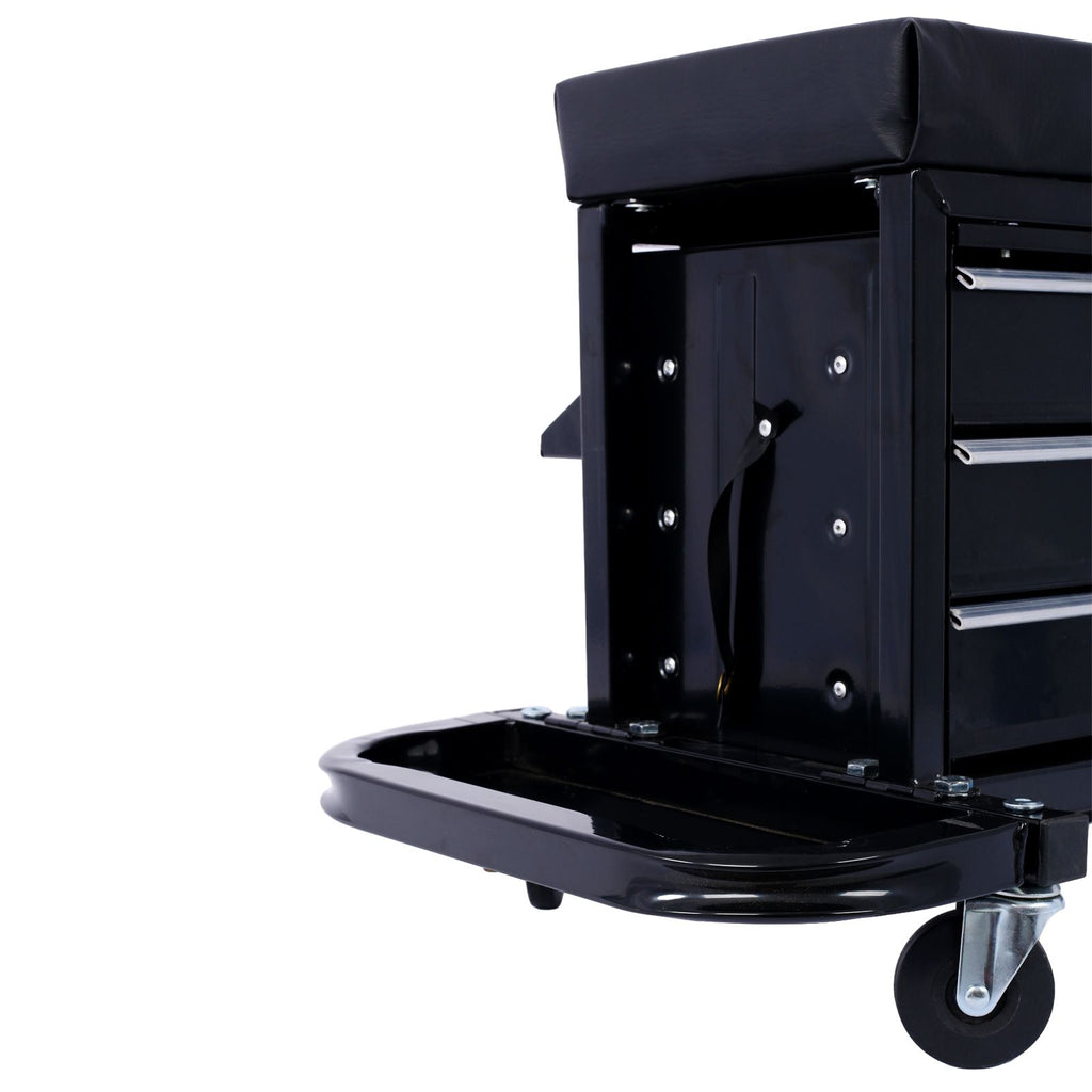 Capacity Garage Glider Rolling Tool Chest Seat with Storage