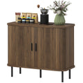 Slatted Tambour Door Sideboard Cabinet with Storage, Walnut and Black