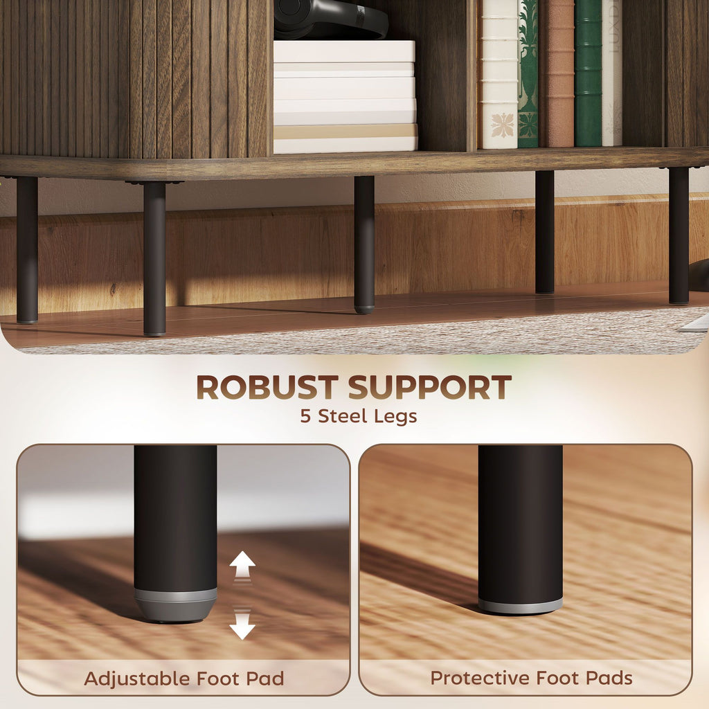 Slatted Tambour Door Sideboard Cabinet with Storage, Walnut and Black