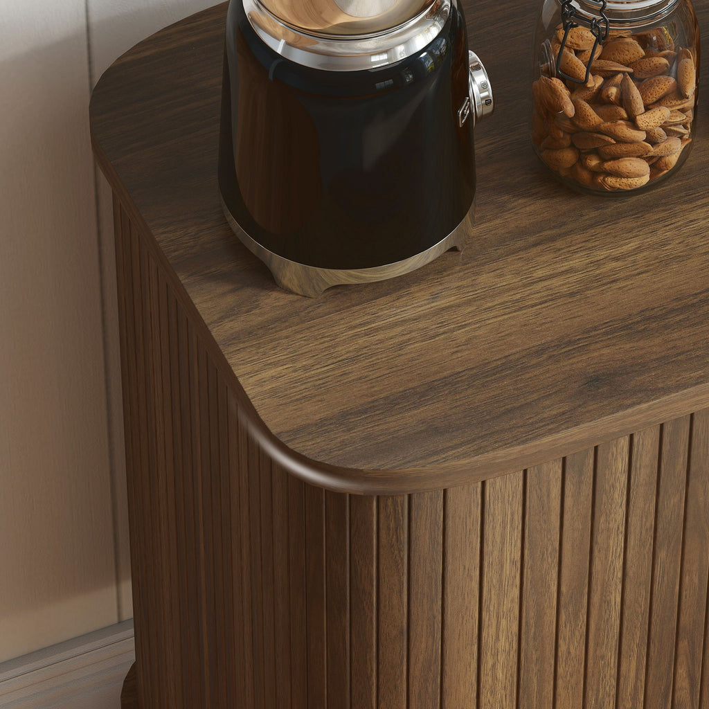 Slatted Tambour Door Sideboard Cabinet with Storage, Walnut and Black