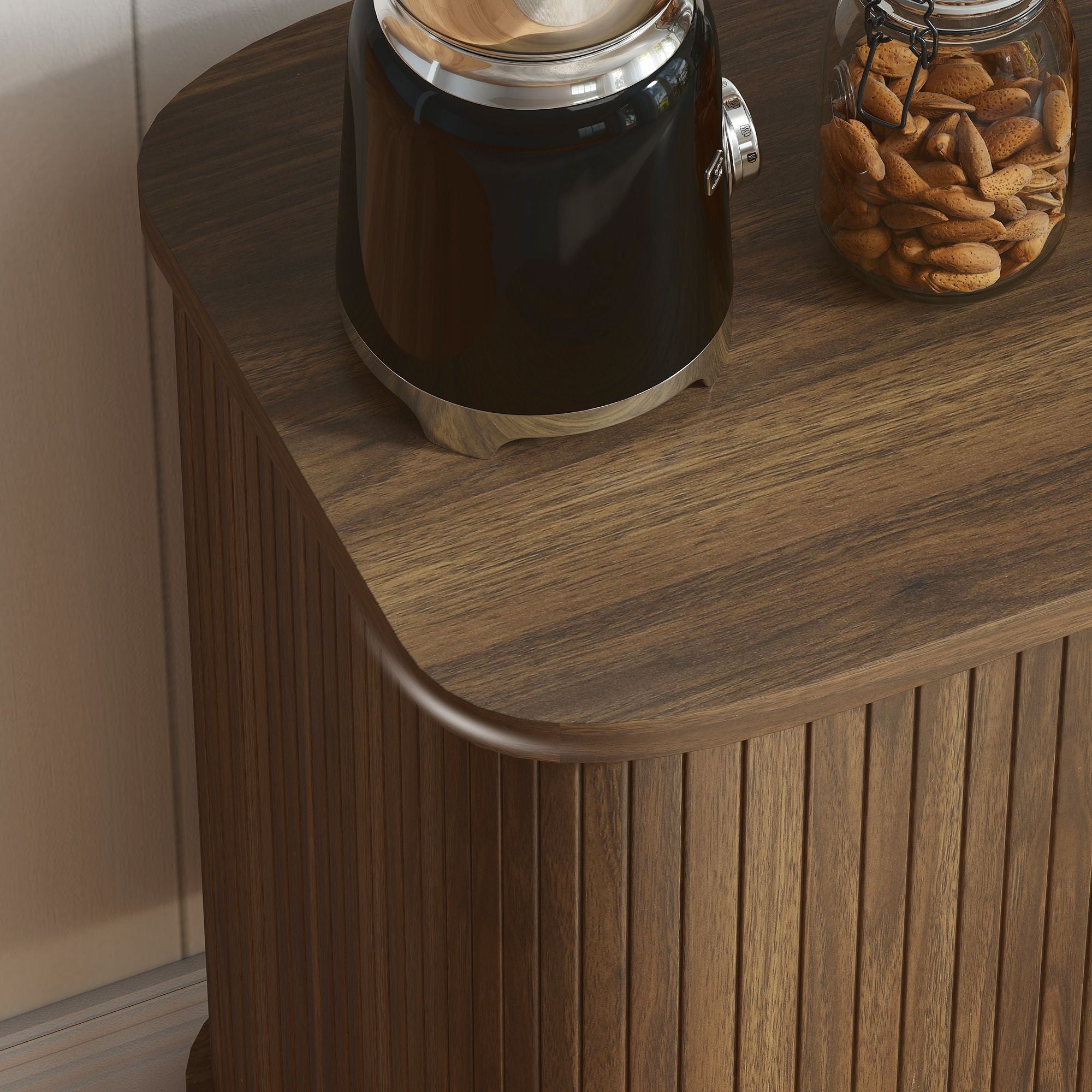 Slatted Tambour Door Sideboard Cabinet with Storage, Walnut and Black