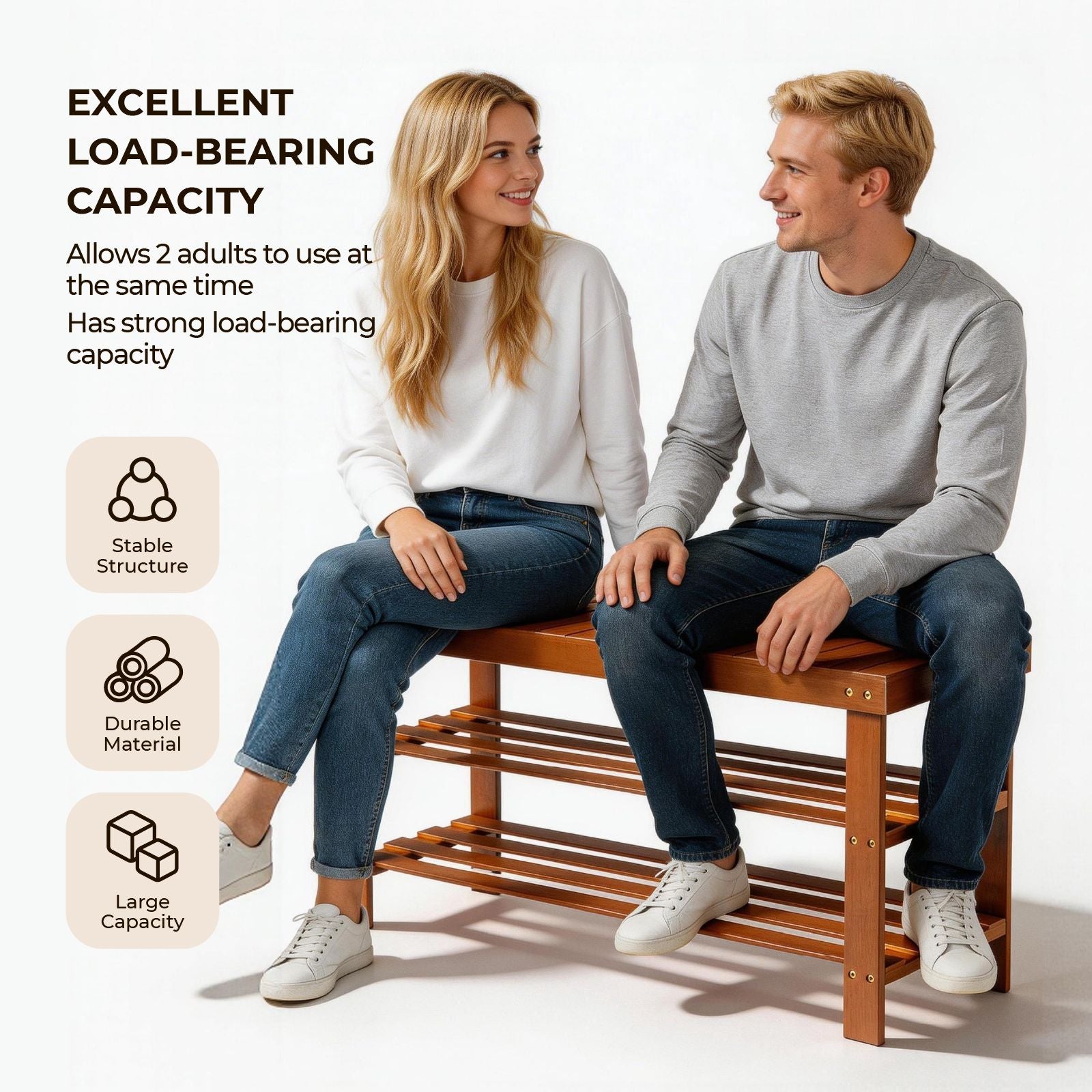 3-Tier Open Shoe Rack – Natural Look, Ventilated Storage