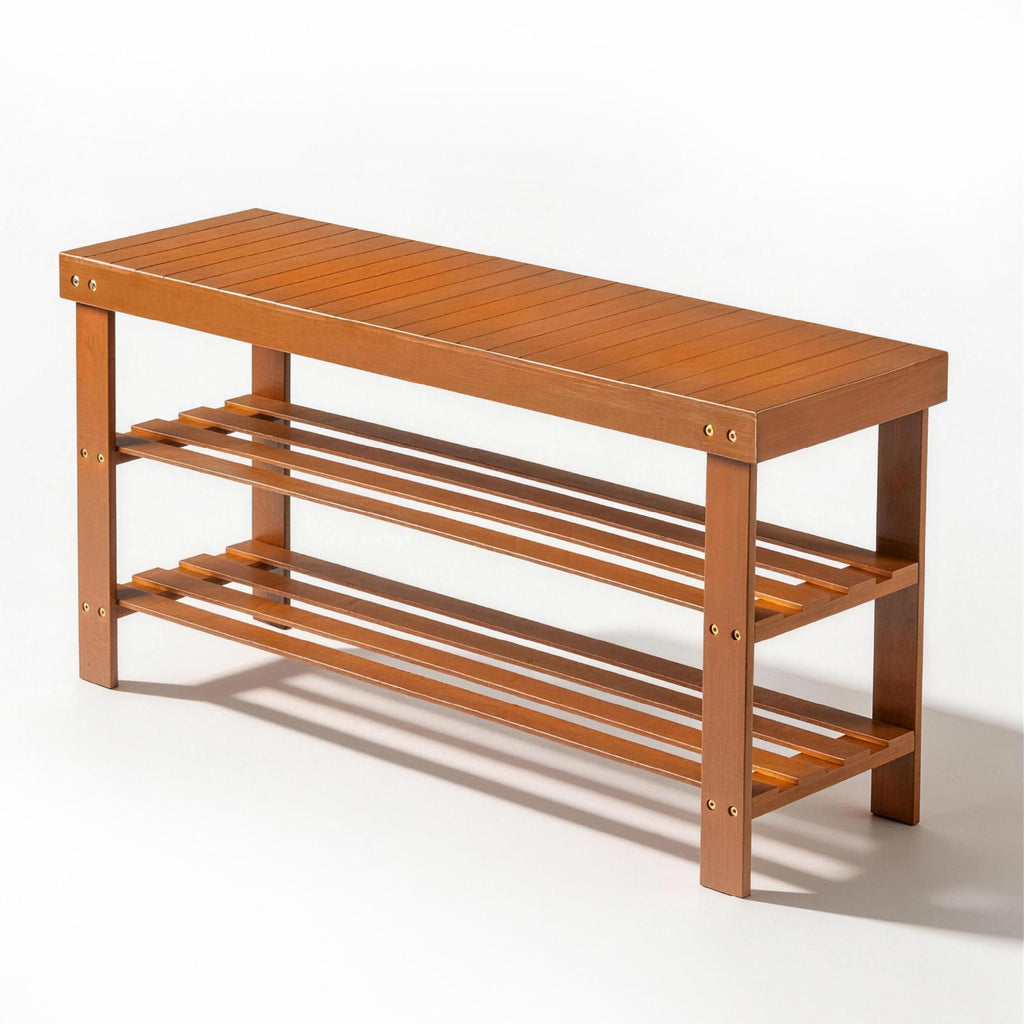 3-Tier Open Shoe Rack – Natural Look, Ventilated Storage