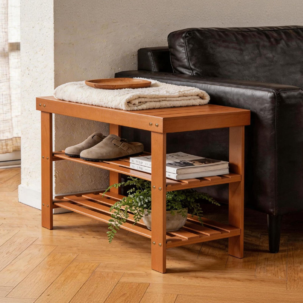3-Tier Open Shoe Rack – Natural Look, Ventilated Storage