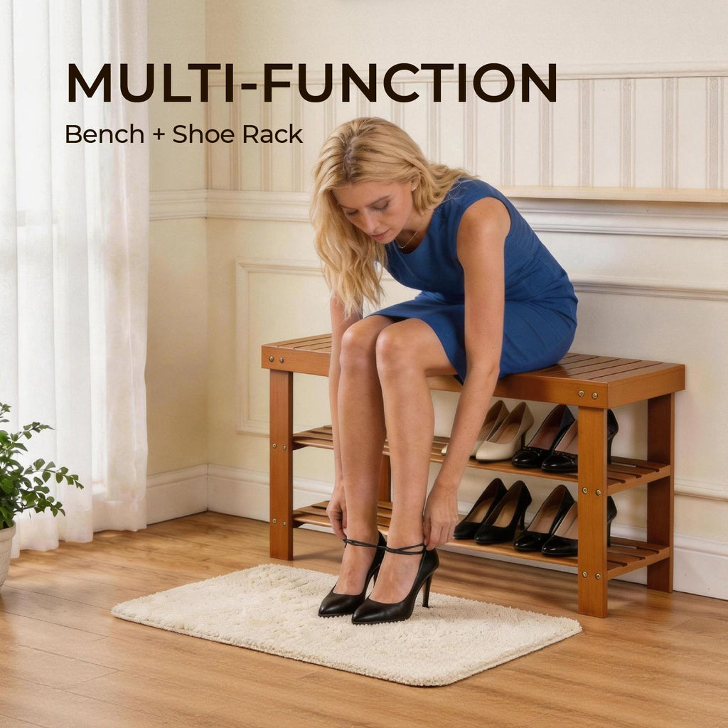 3-Tier Open Shoe Rack – Natural Look, Ventilated Storage