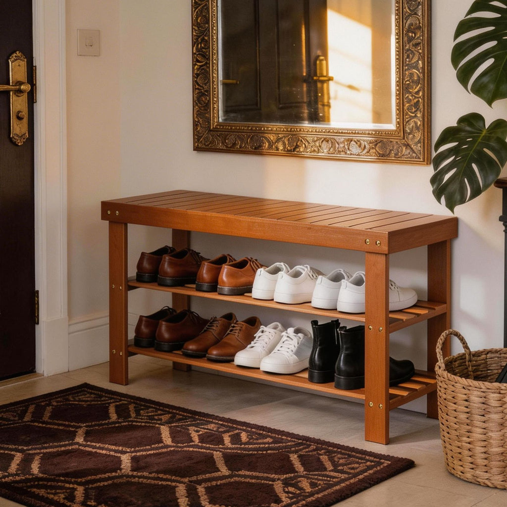 3-Tier Open Shoe Rack – Natural Look, Ventilated Storage