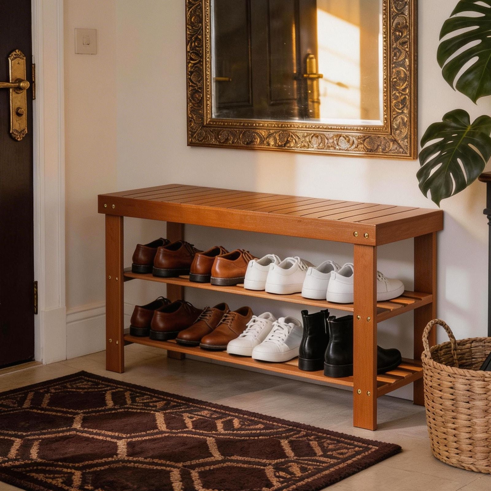 3-Tier Open Shoe Rack – Natural Look, Ventilated Storage