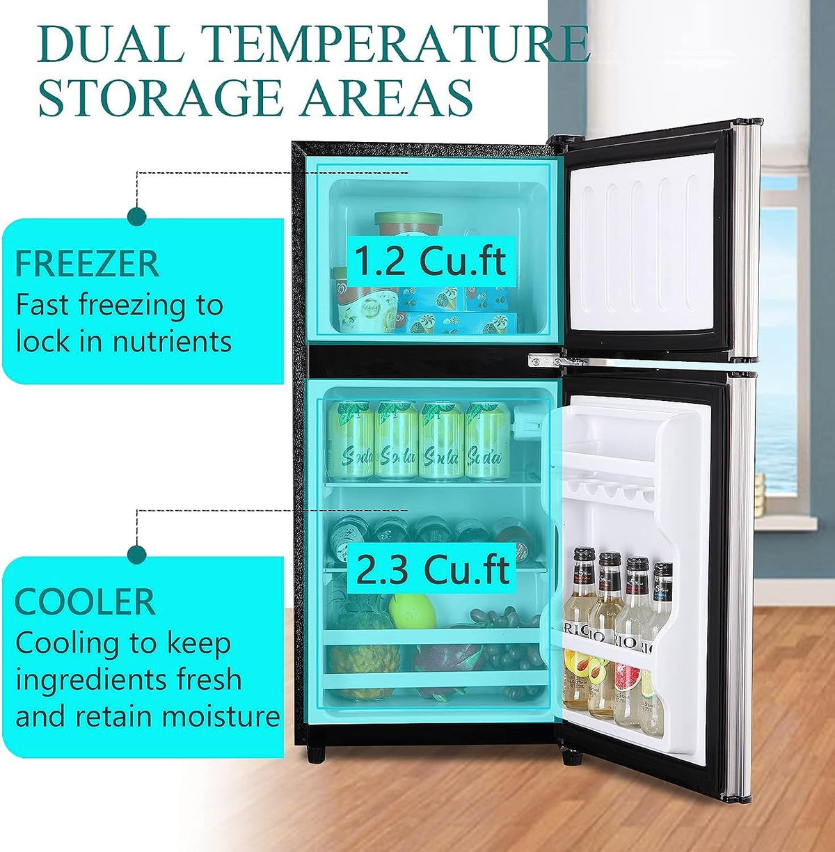 Two-Door Compact Refrigerator with Top Freezer