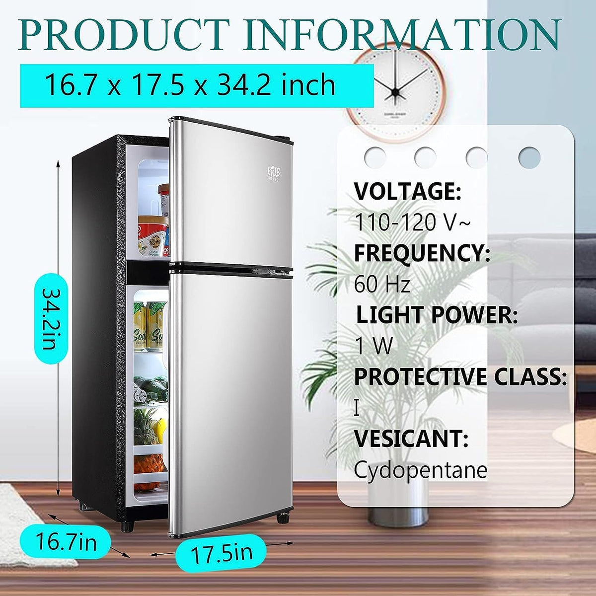Two-Door Compact Refrigerator with Top Freezer