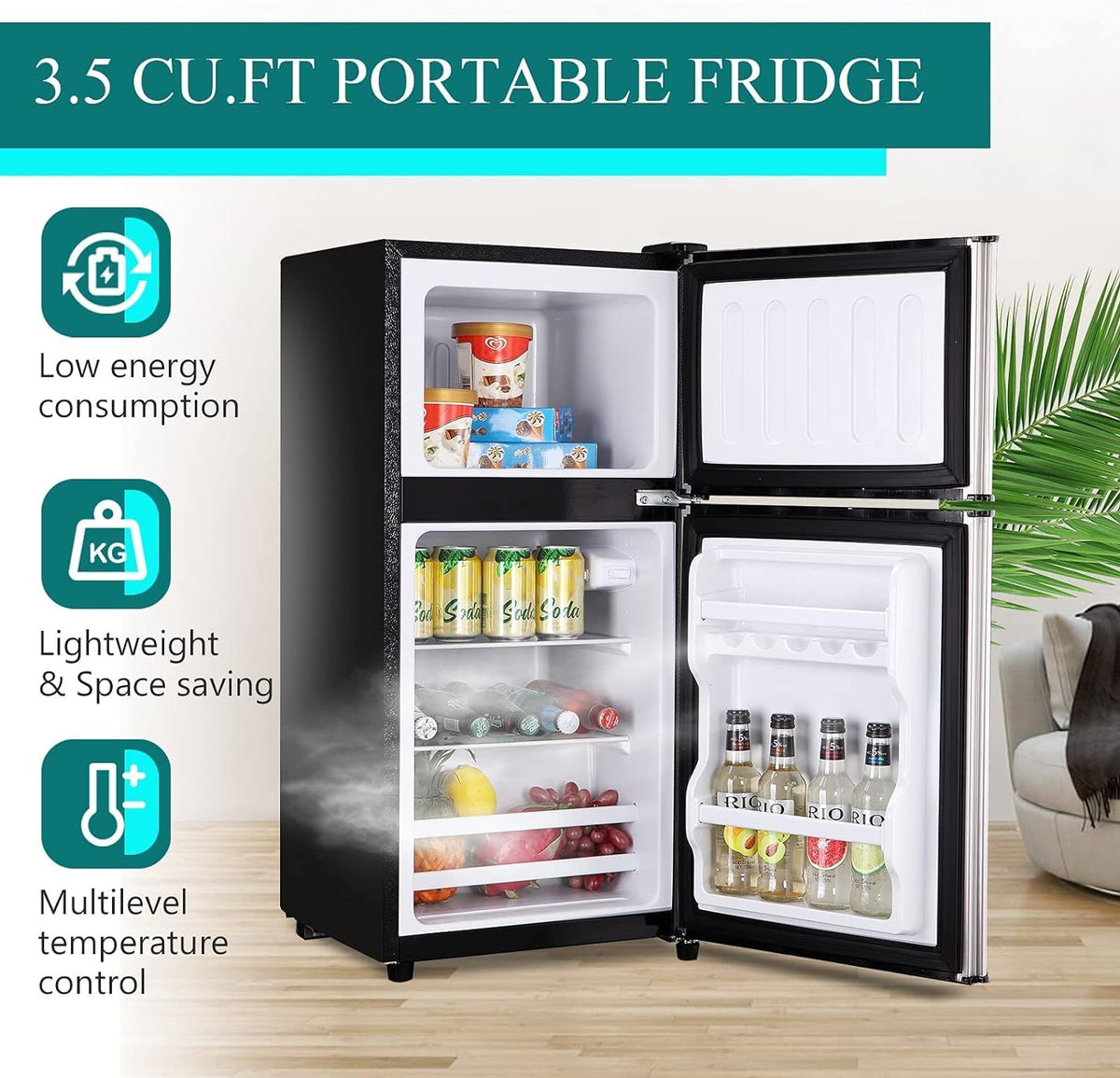 Two-Door Compact Refrigerator with Top Freezer