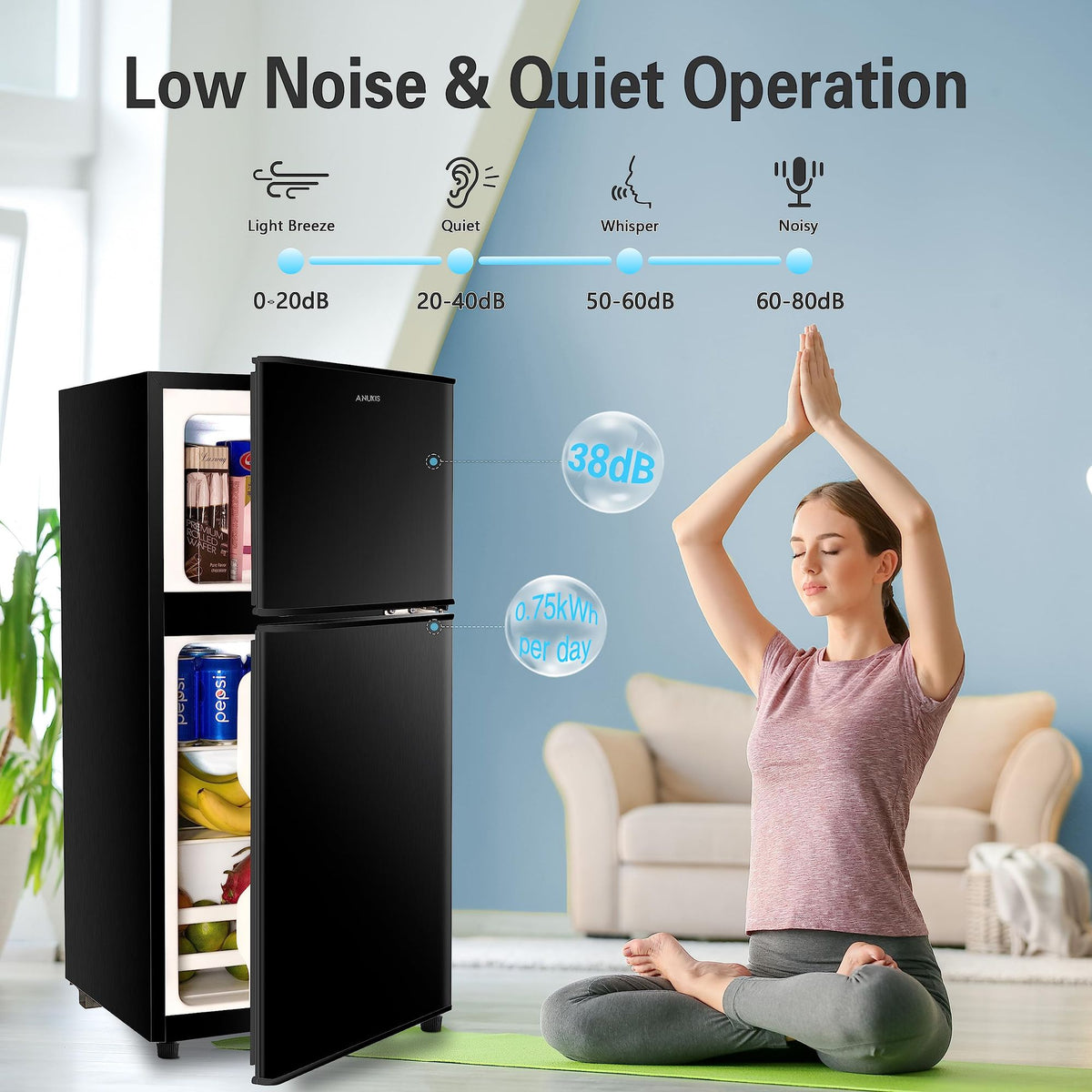 Two-Door Compact Refrigerator with Top Freezer