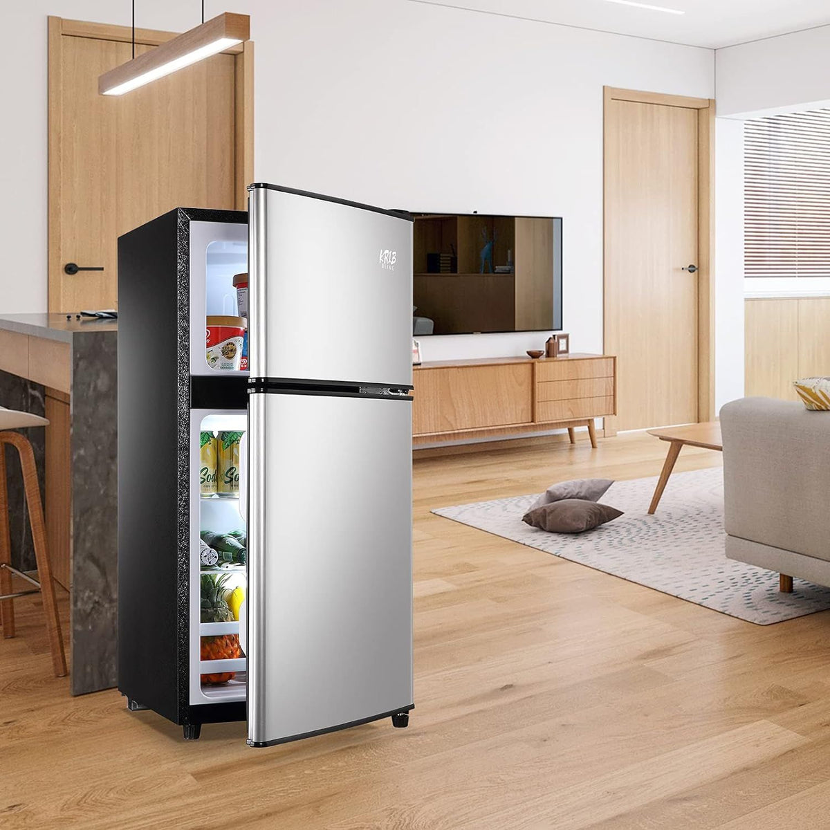 Two-Door Compact Refrigerator with Top Freezer