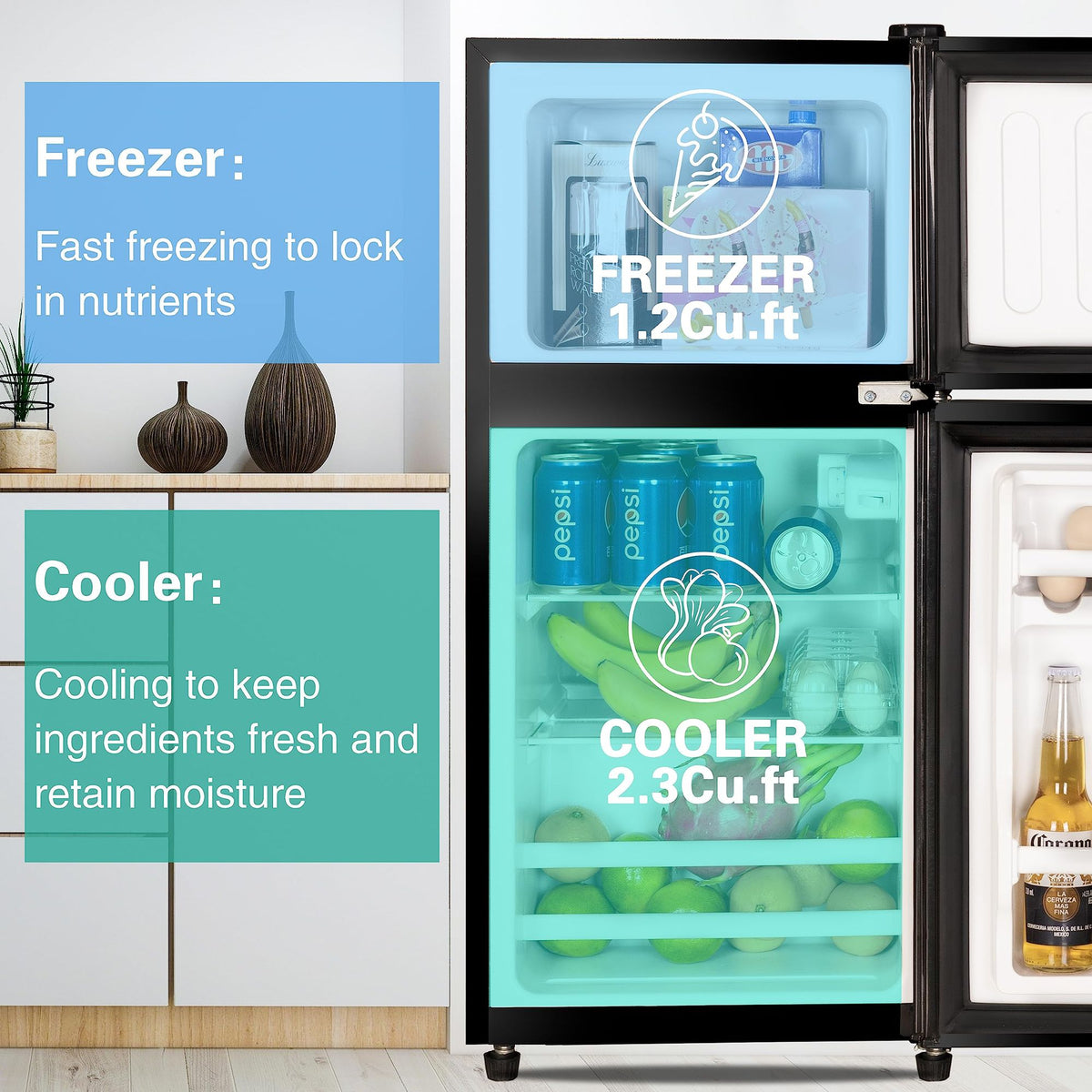 Two-Door Compact Refrigerator with Top Freezer