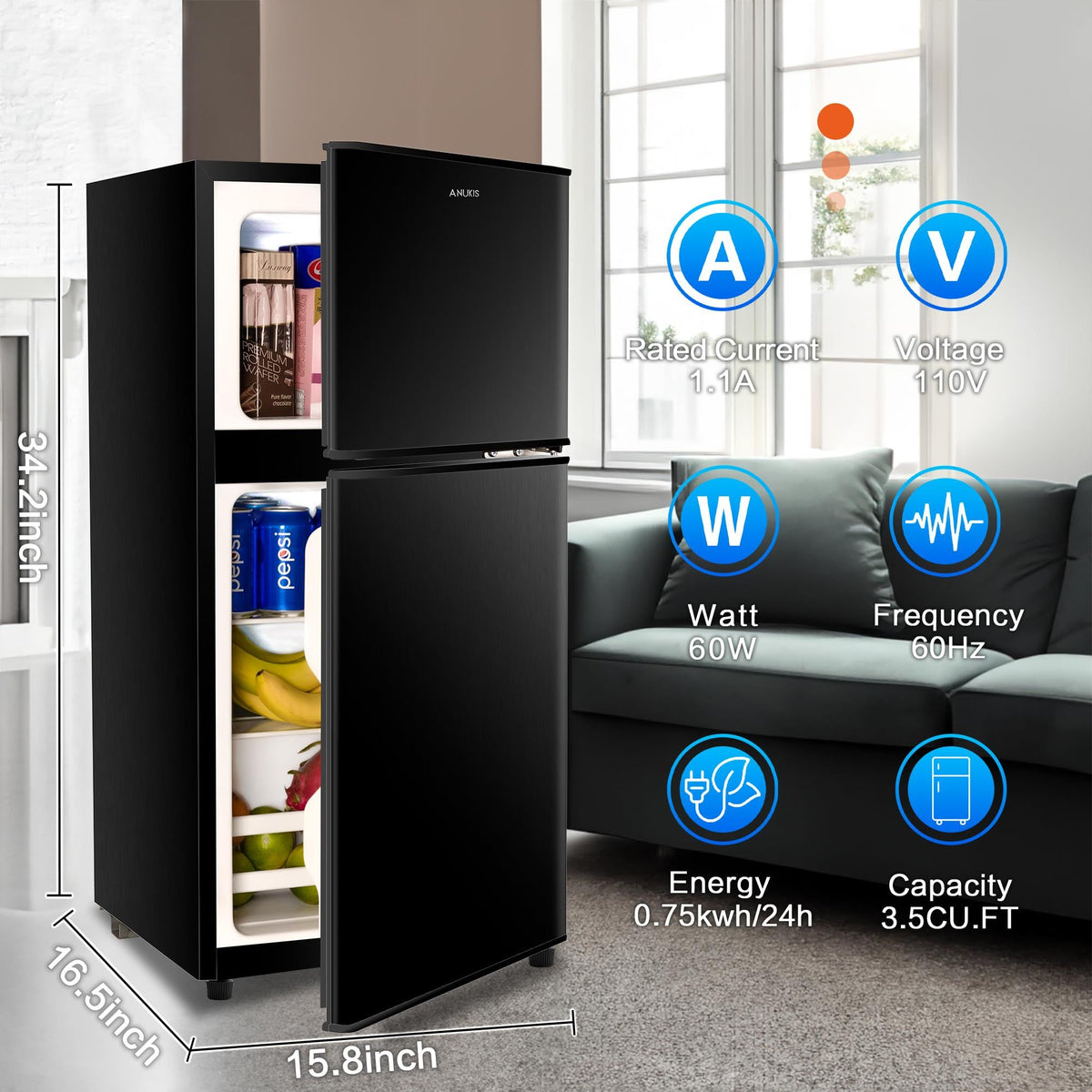 Two-Door Compact Refrigerator with Top Freezer
