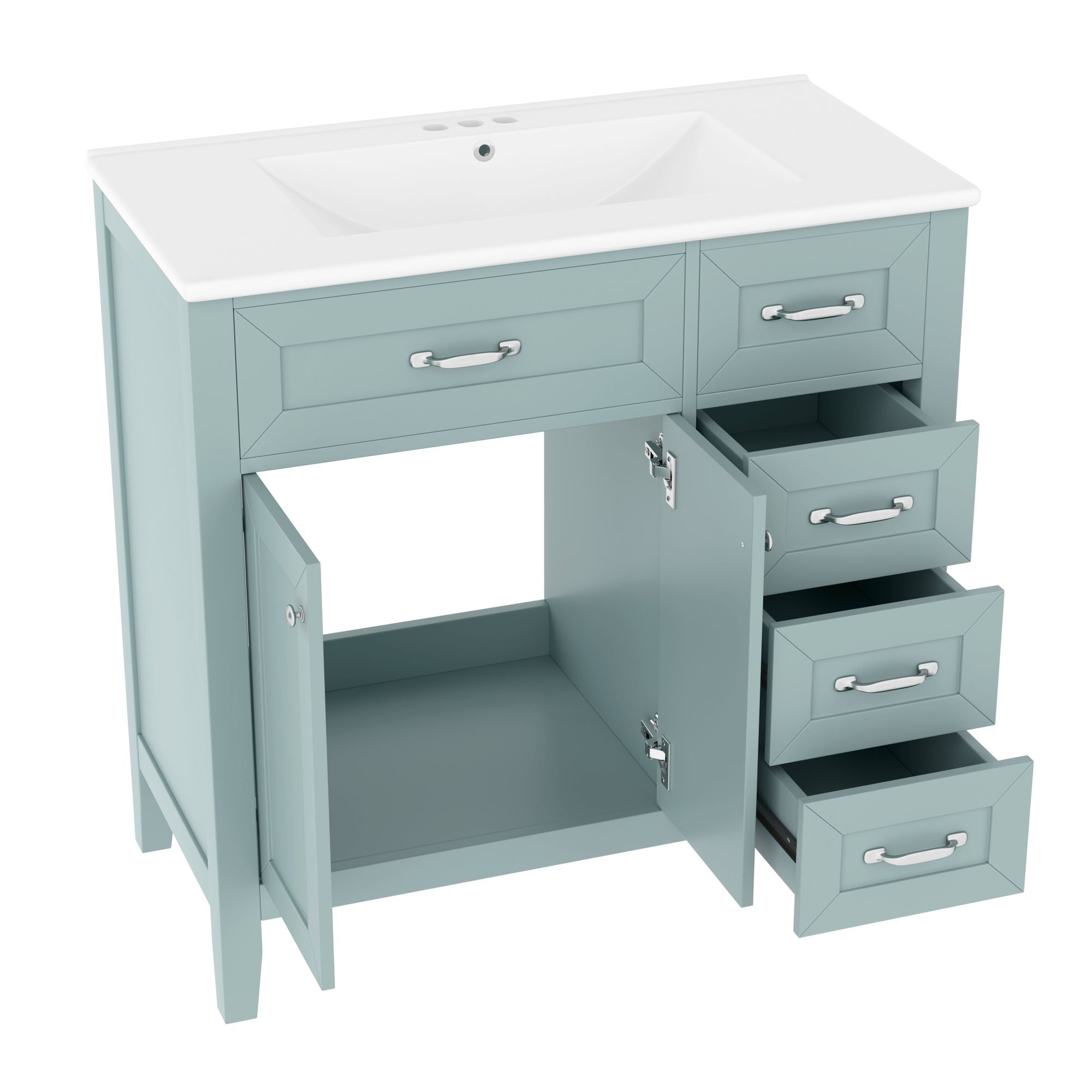 Bathroom Vanity with Sink Combo, Green Bathroom Cabinet with Drawers, Solid Frame and