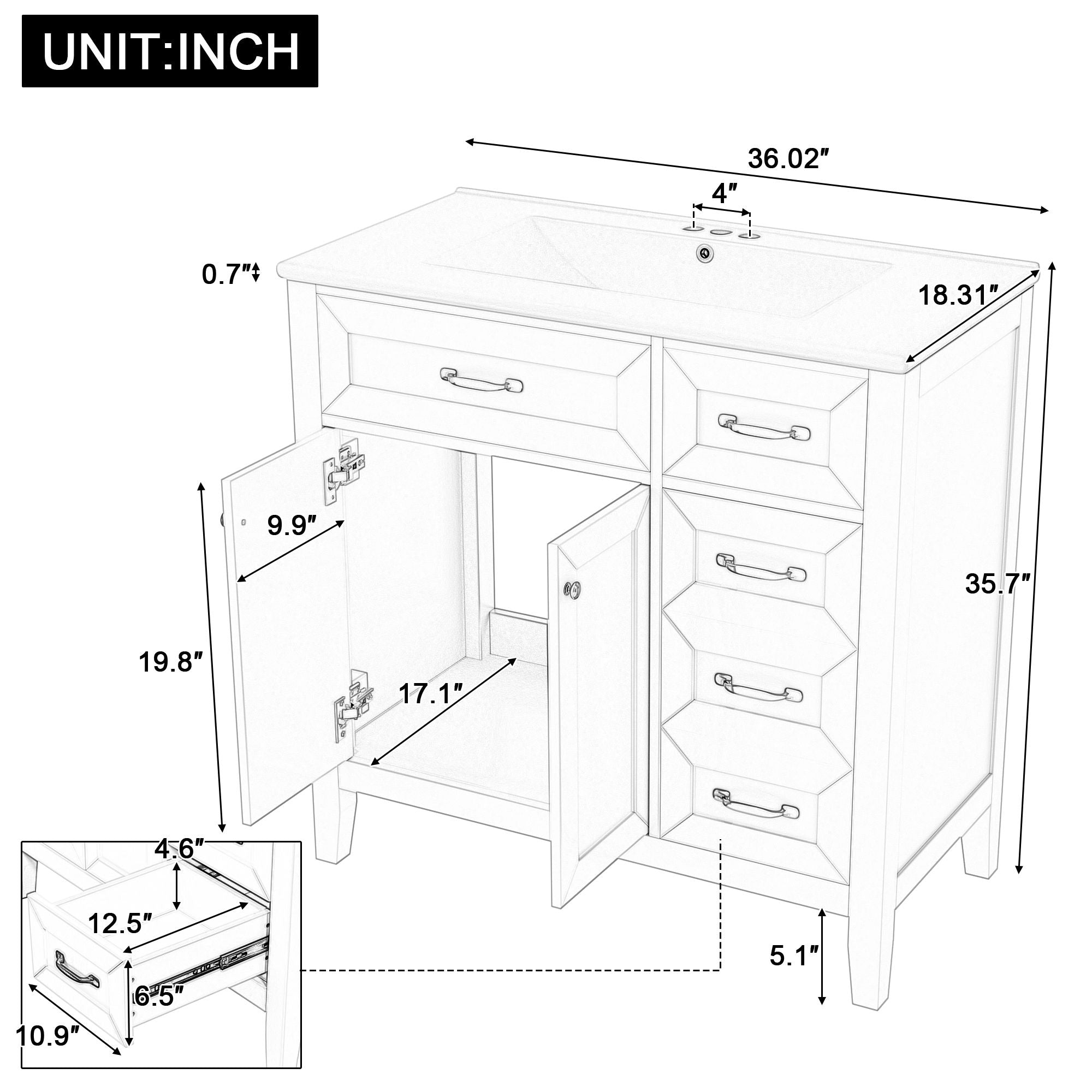 Bathroom Vanity with Sink Combo, Green Bathroom Cabinet with Drawers, Solid Frame and