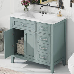 Bathroom Vanity with Sink Combo, Green Bathroom Cabinet with Drawers, Solid Frame and