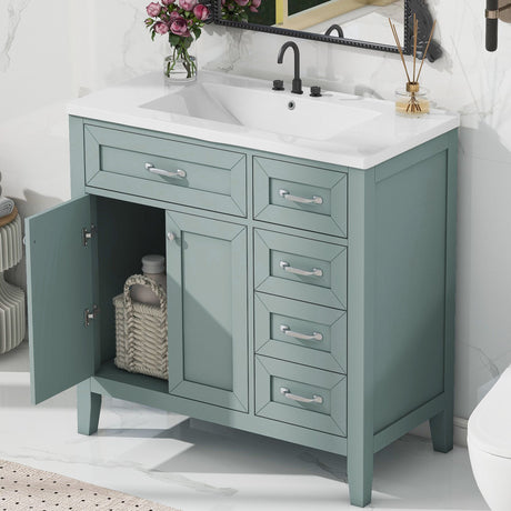 Bathroom Vanity with Sink Combo, Green Bathroom Cabinet with Drawers, Solid Frame and