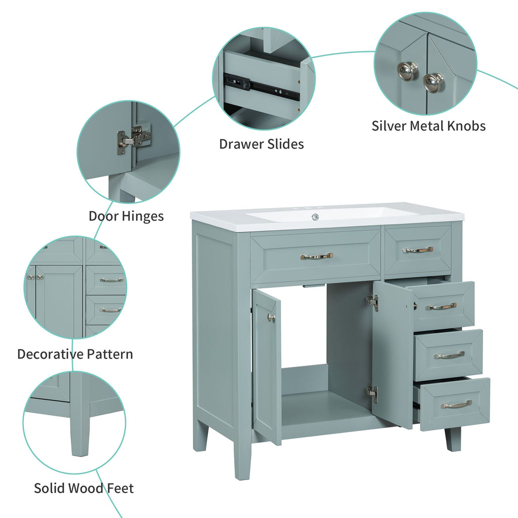 Bathroom Vanity with Sink Combo, Green Bathroom Cabinet with Drawers, Solid Frame and