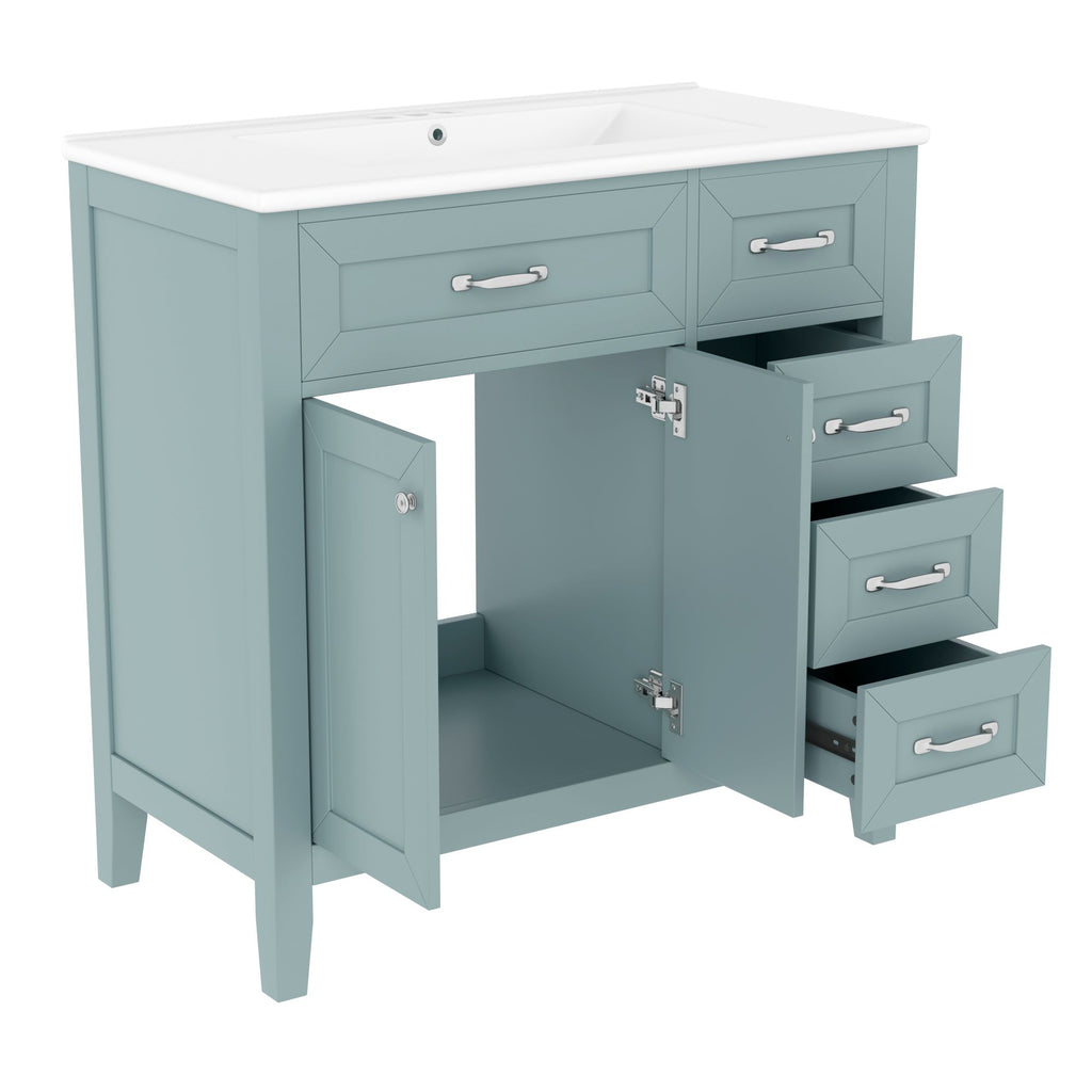 Bathroom Vanity with Sink Combo, Green Bathroom Cabinet with Drawers, Solid Frame and
