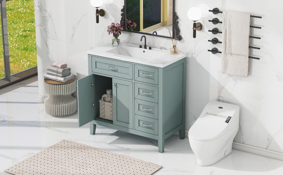 Bathroom Vanity with Sink Combo, Green Bathroom Cabinet with Drawers, Solid Frame and