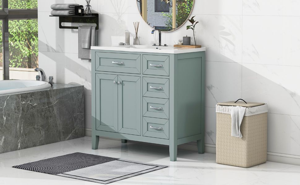 Bathroom Vanity with Sink Combo, Green Bathroom Cabinet with Drawers, Solid Frame and