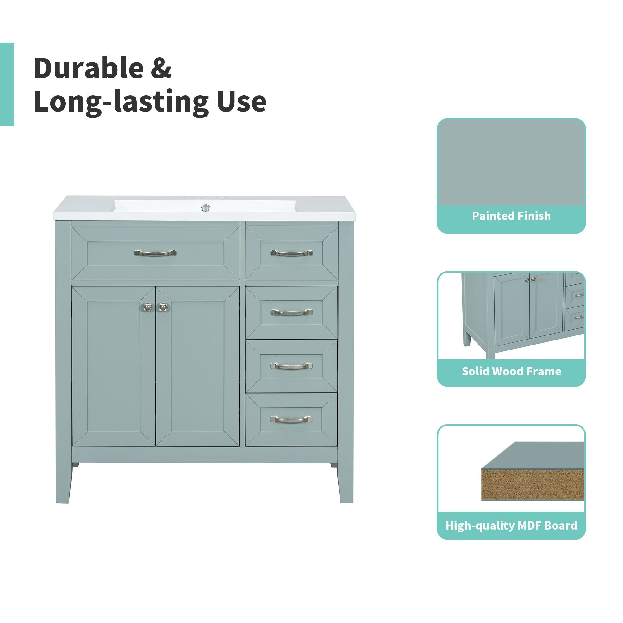 Bathroom Vanity with Sink Combo, Green Bathroom Cabinet with Drawers, Solid Frame and