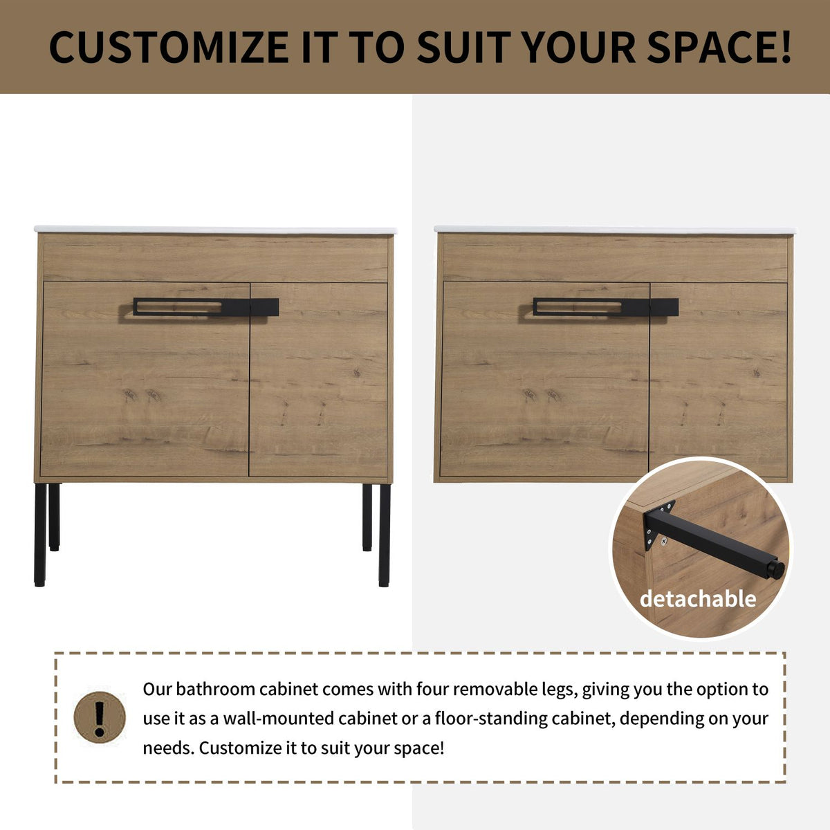 Bathroom Vanity with Sink and Flexible Mounting Options