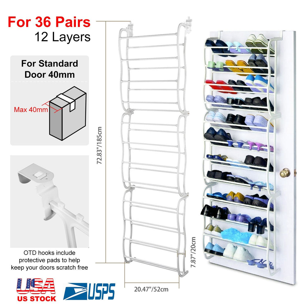 36-Pair Over-the-Door Shoe Rack – 12 Shelves, Wall Hanging Organizer