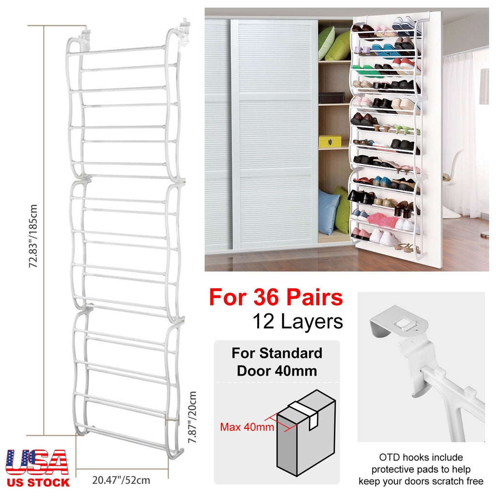 36-Pair Over-the-Door Shoe Rack – 12 Shelves, Wall Hanging Organizer