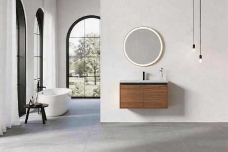 Natural Brown Wall-Mounted Vanity with Basin and Double Doors