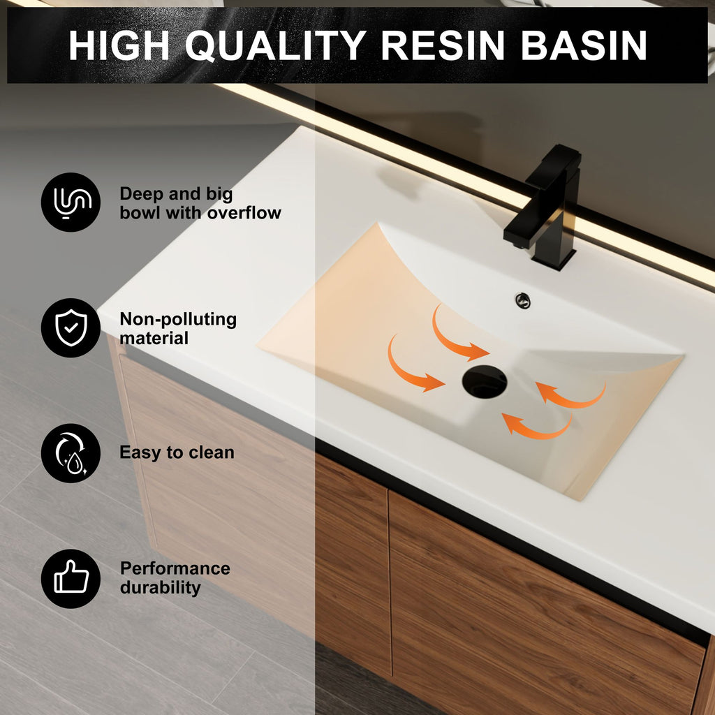 Natural Brown Wall-Mounted Vanity with Basin and Double Doors