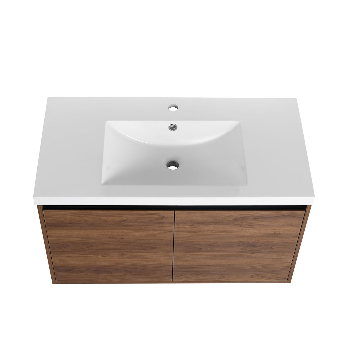 Natural Brown Wall-Mounted Vanity with Basin and Double Doors