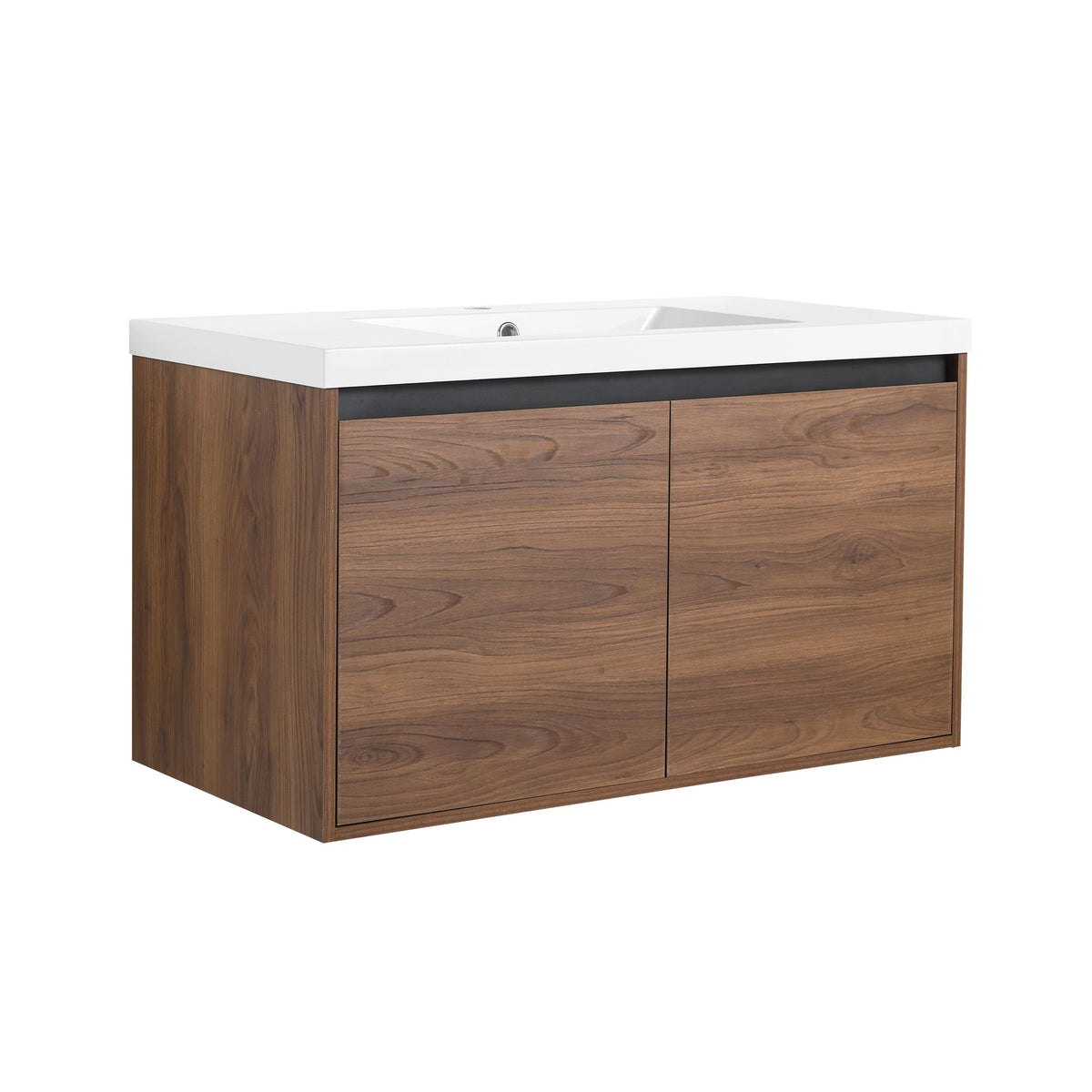 Natural Brown Wall-Mounted Vanity with Basin and Double Doors