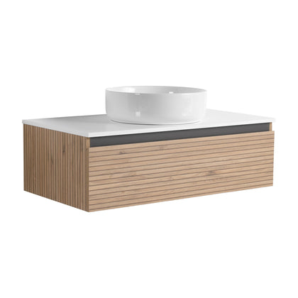 Wall-Mounted Bathroom Vanity with White Art Ceramic Sink & Soft-Close Drawer