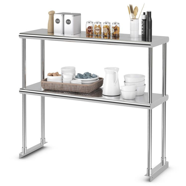 Stainless Steel Double-Tier Overshelf with Adjustable Lower Shelf