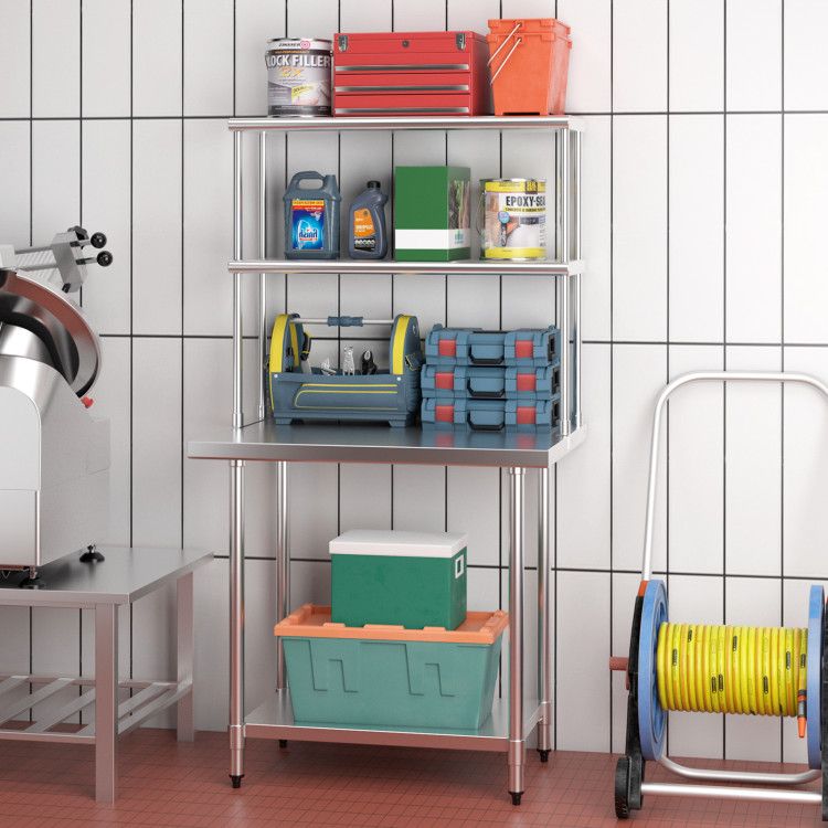 Stainless Steel Double-Tier Overshelf with Adjustable Lower Shelf