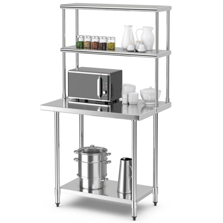 Stainless Steel Double-Tier Overshelf with Adjustable Lower Shelf