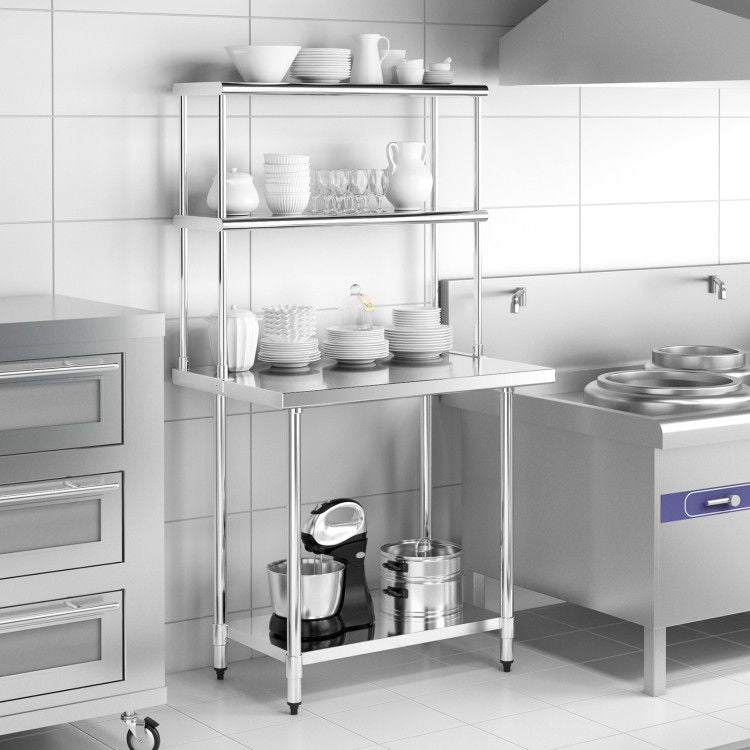 Stainless Steel Double-Tier Overshelf with Adjustable Lower Shelf