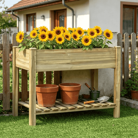 ' X ' X ' Elevated Wood Raised Garden Bed with Storage Shelf for Backyard Patio Balcony - P