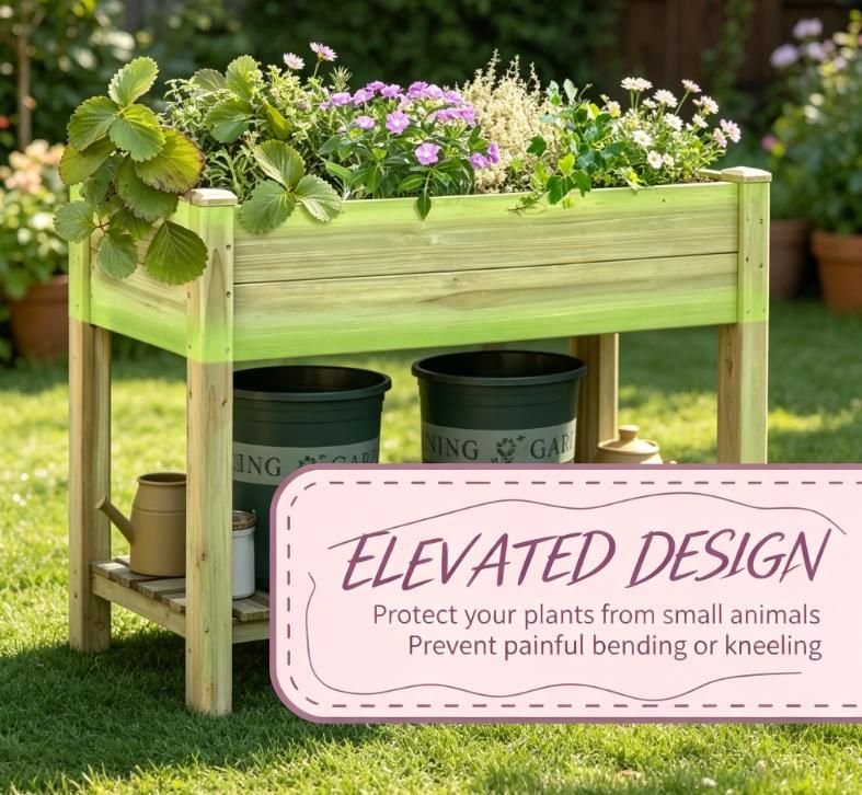 ' X ' X ' Elevated Wood Raised Garden Bed with Storage Shelf for Backyard Patio Balcony - P