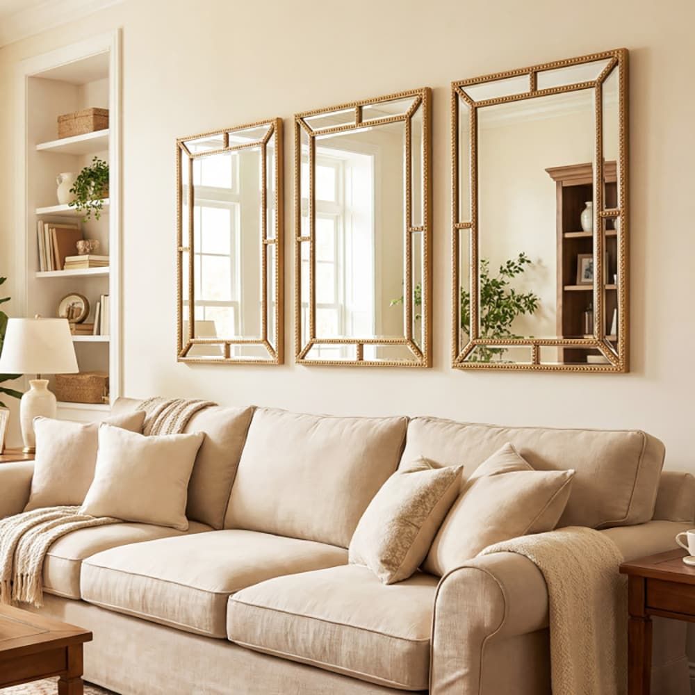 Gold Beaded Wall Mirror for Refined Room Decor