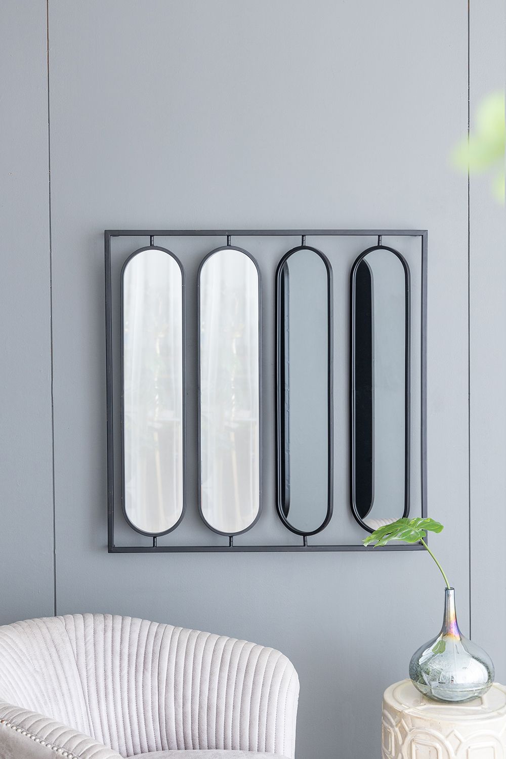Large 36- Four Oval Swivel Wall Mirror with Black Frame
