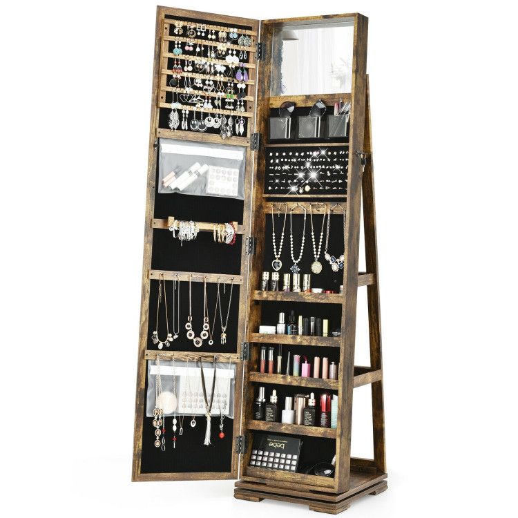 360° Rotating Jewelry Cabinet with Full-Length Mirror
