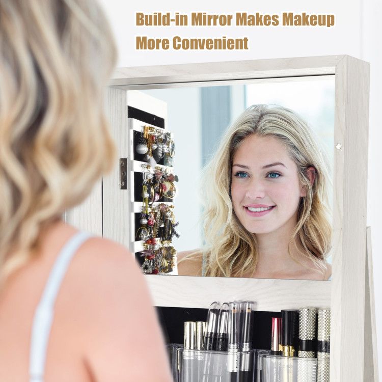 360° Rotating Jewelry Cabinet with Full-Length Mirror