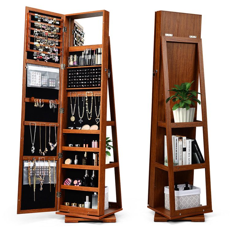 360° Rotating Jewelry Cabinet with Full-Length Mirror