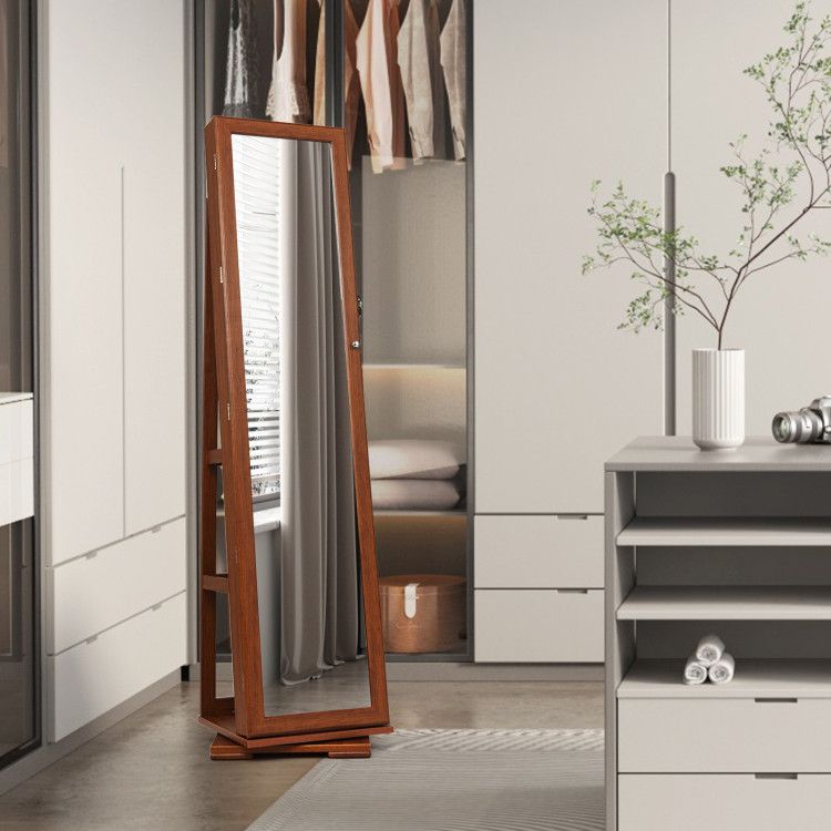 360° Rotating Jewelry Cabinet with Full-Length Mirror
