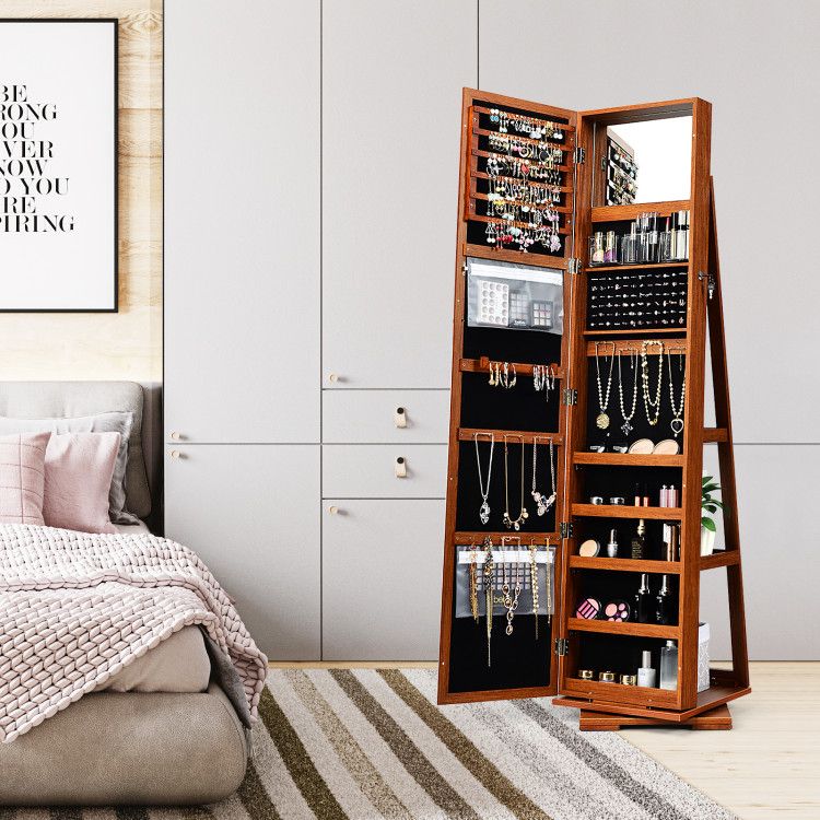 360° Rotating Jewelry Cabinet with Full-Length Mirror