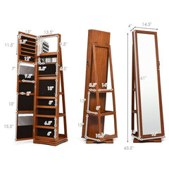 360° Rotating Jewelry Cabinet with Full-Length Mirror