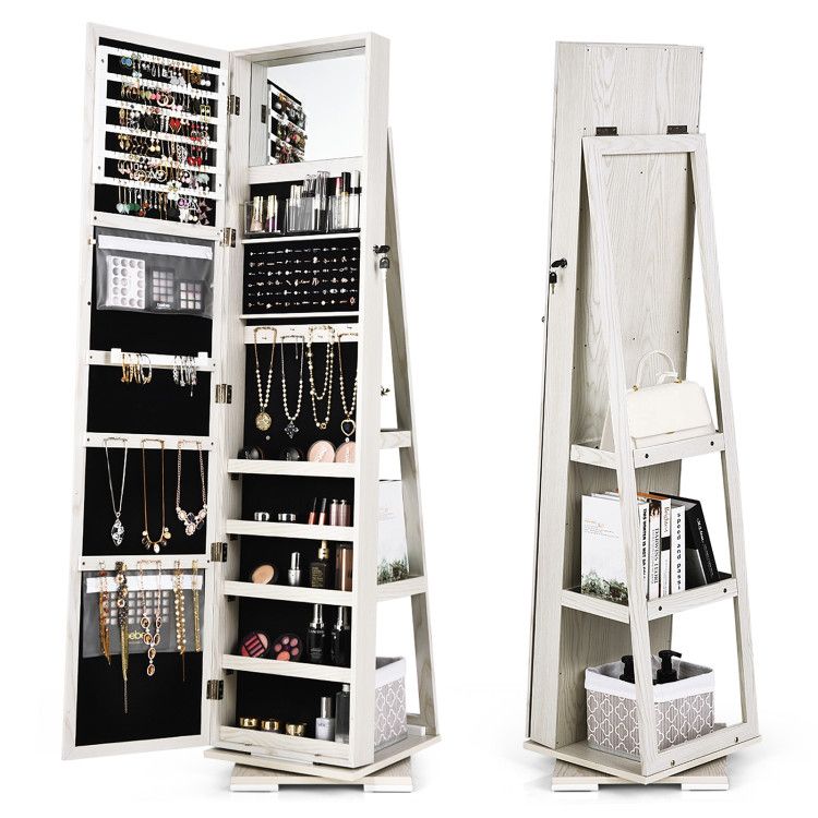 360° Rotating Jewelry Cabinet with Full-Length Mirror